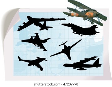 Vector silhouettes, aircraft 5, vector illustration