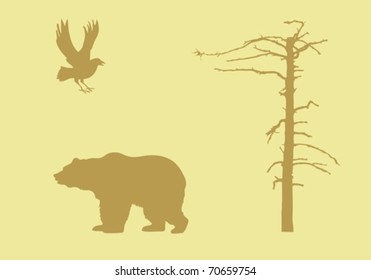 vector silhouettes animal on yellow background