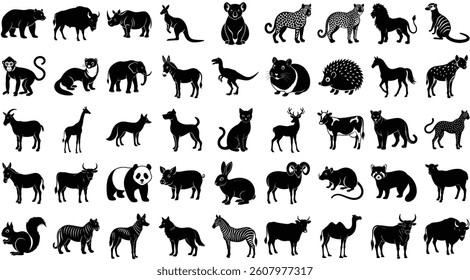 vector silhouettes of animals set