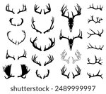 Vector silhouettes of antlers and deer skulls, geometric antlers