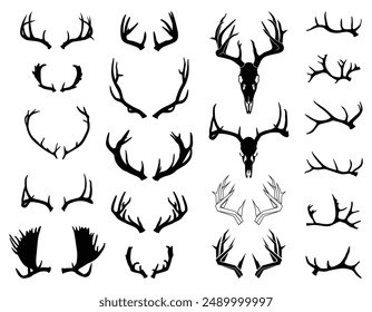 Vector silhouettes of antlers and deer skulls, geometric antlers