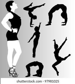 Vector silhouettes of athletic woman
