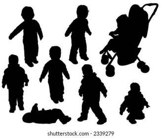 Vector silhouettes of a baby boy