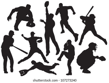 the vector silhouettes of baseball players