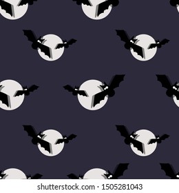 Vector silhouettes of bats on a background of the moon. EPS 10 Pattern