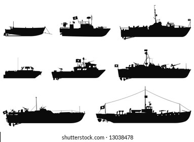 Vector silhouettes of battleships.