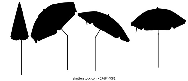 Vector silhouettes of beach umbrellas on a white background. 