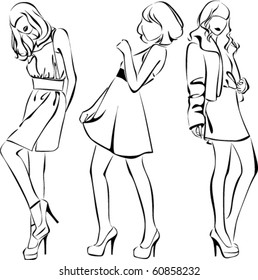 A lot of vector silhouettes of beautiful women