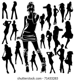 Vector Silhouettes Beautiful Women On White Stock Vector (Royalty Free ...