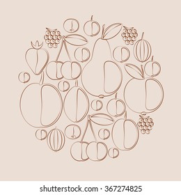 Vector silhouettes of berries and fruits in natural colors. Icons on the food theme. In a gallery also Set of vector silhouettes of fruits and Set of vector silhouettes of berries.