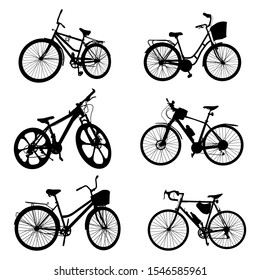 vector silhouettes of bikes on a white isolated background