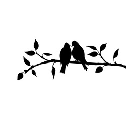 Vektor-Silhouetten Von Vögeln Auf Baum, Handgezeichnete Singvögel Auf Ast, Valentinsymbol, Ein Paar Liebhaber, Einzelne Vektorelement