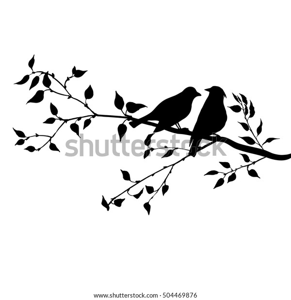 Vector Silhouettes Birds Tree Hand Drawn Stock Vector (Royalty Free ...