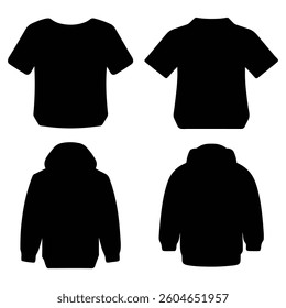 Vector silhouettes of blank t-shirts and hoodies