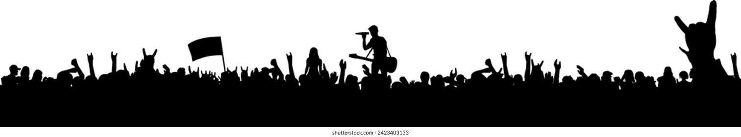 Vector silhouettes bodies of people at concert - music festival with celebrating spectators - mood and emotions