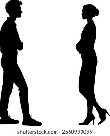 Vector silhouettes body man and woman with crossed arms - couple couple with distance and problems - crisis divorce and separation