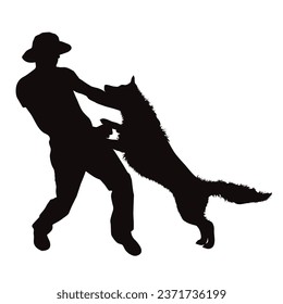 Siluetas vectoriales de un niño con su perro de fondo blanco. Símbolo de mascota y canino.