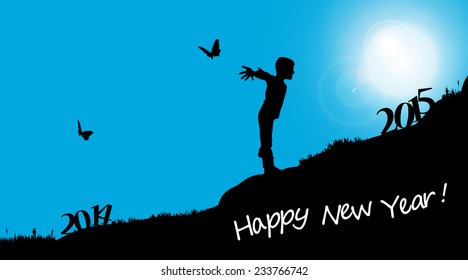 Vector silhouettes of boy who celebrate the new year.
