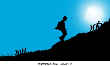 Vector silhouettes of boy who goes the new year.