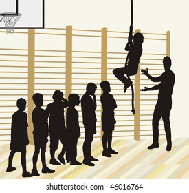 Vector silhouettes of boys, learners climb