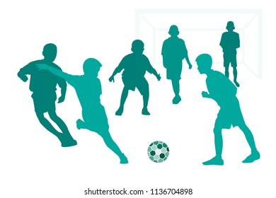 vector silhouettes of boys playing soccer or football