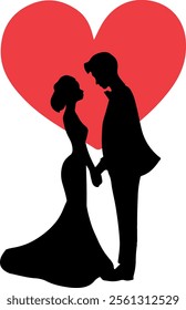 vector silhouettes of bride and groom. propose to a woman lovely couple