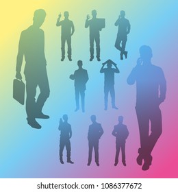 Vector silhouettes of business people in different poses. People silhouette set