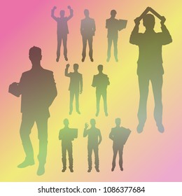 Vector silhouettes of business people in different poses. People silhouette set