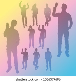 Siluetas vectoriales de empresarios en diferentes poses. Conjunto de siluetas de personas