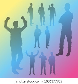 Vector silhouettes of business people in different poses. People silhouette set