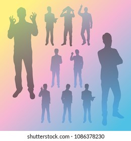 Vector silhouettes of business people in different poses. People silhouette set