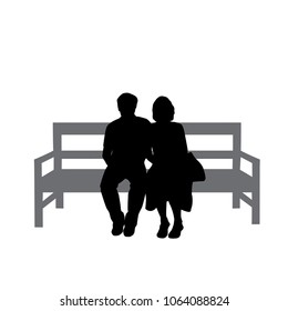 Vector silhouettes of business people,  man and woman sitting on the bench, couple,  black color, isolated on white background