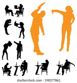 Vector silhouettes of business people on a white background.