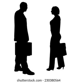 Vector silhouettes of business people on a white background.