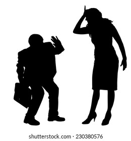 Vector silhouettes of business people on a white background.