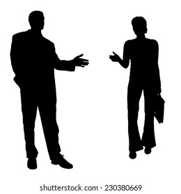 Vector silhouettes of business people on a white background.