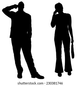 Vector silhouettes of business people on a white background.