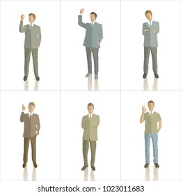 Vector silhouettes of business people with transparency shadows. Flat peoples silhouette