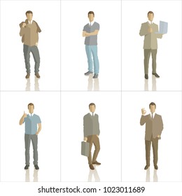 Vector silhouettes of business people with transparency shadows. Flat peoples silhouette