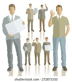 Vector silhouettes of business people with transparency shadows