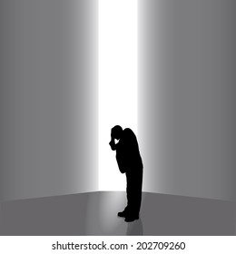 Vector silhouettes of businessman on a gray background.