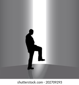 Vector silhouettes of businessman on a gray background.