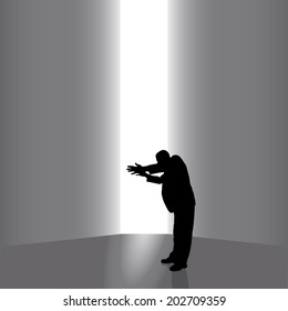 Vector silhouettes of businessman on a gray background.