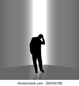 Vector silhouettes of businessman on a gray background.