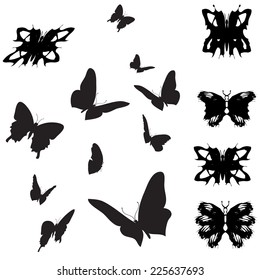 Vector silhouettes of butterflies on a white background.