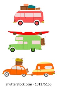 Vector. Silhouettes of cars going on holiday on white background.