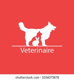 Vector silhouettes of cat and dog on the poster for veterinary shop or clinic