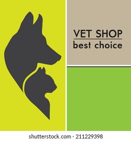 vector silhouettes of a cat and dog on the poster for veterinary shop or clinic