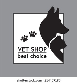 vector silhouettes of a cat and dog on the poster for veterinary shop or clinic 