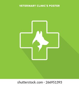 vector silhouettes of cat and dog on the poster for veterinary shop or clinic